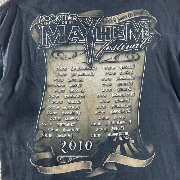 VINTAGE ROCKSTAR ENERGY DRINK Shirt Mens Large Black Mayhem Festival 2010 Goth - Picture 9 of 10